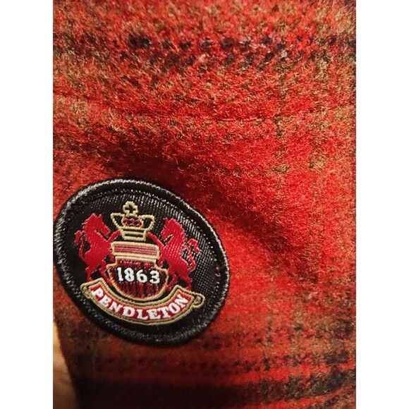 Red Buffalo Check Pendleton Lafayette  Wool  Coat Shearling Collar Womens  L - Picture 11 of 16